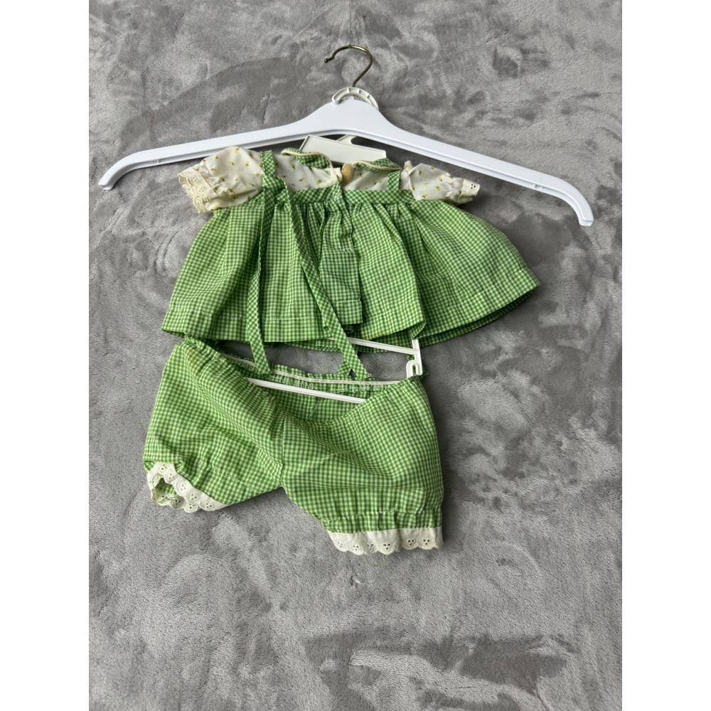 Vintage Cabbage Patch Kids Green Gingham Eyelet Lace Doll Outfit Set